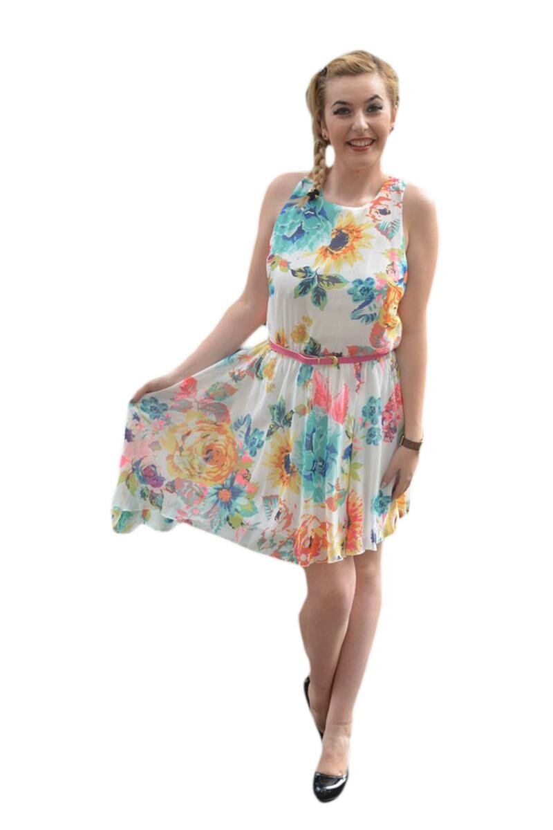 Rochie de vara, model asimetric cu imprimeu floral, D&J Exclusive, Multicolor