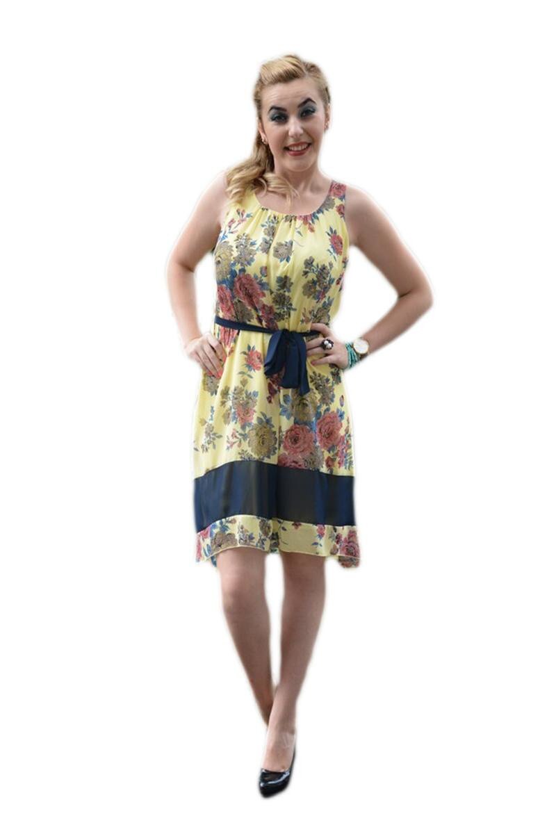 Rochie din voal asimetric cu imprimeu, D&J Exclusive, Galben