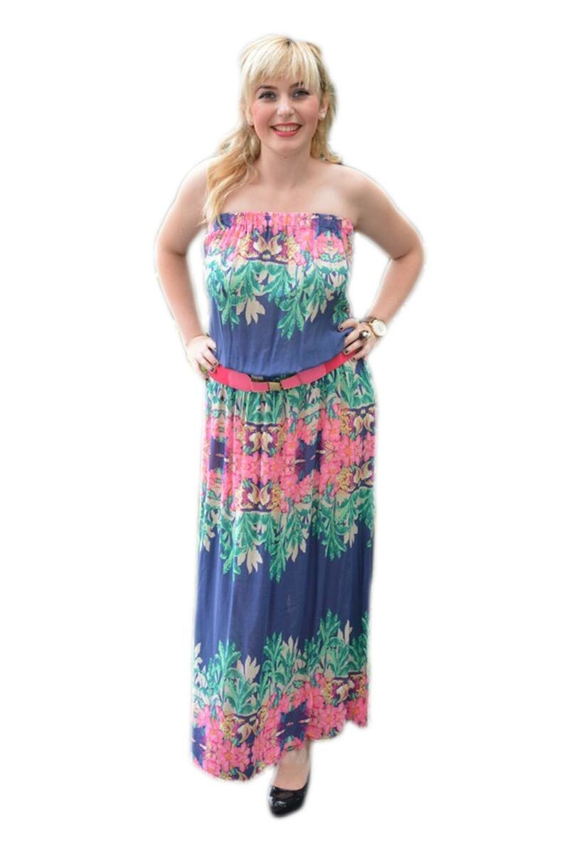 Rochie lunga fara bretele, imprimeuri florale, D&J Exclusive, Multicolor