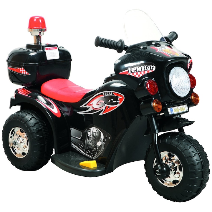 NOVOKIDS Motor Sport elektromos robogó, gyerekeknek, akkumulátorral, zenékkel és lámpákkal, 3 kerékkel, hátramenettel, fekete