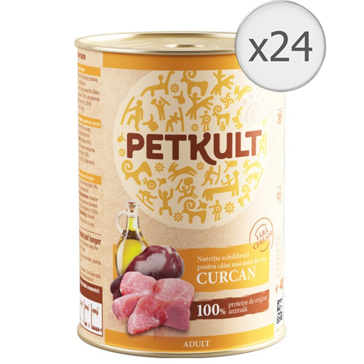 Мокра храна за кучета PetKult Adult, Пуешко, 24x400 гр