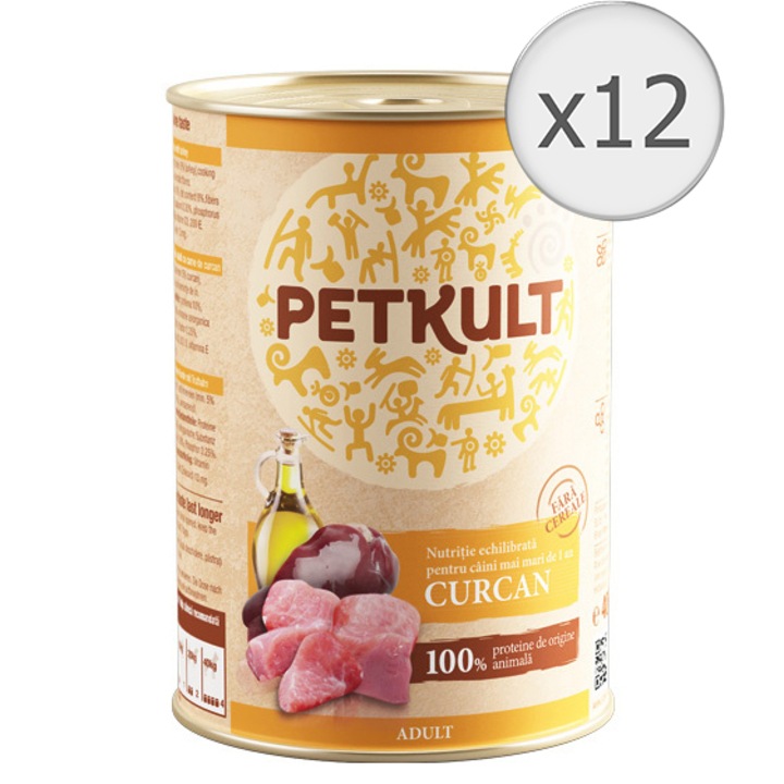 Мокра храна за кучета PetKult Adult, Пуешко, 12x800 гр