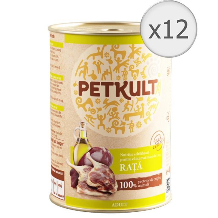 Мокра храна за кучета Petkult, Патешко, 12x800 гр
