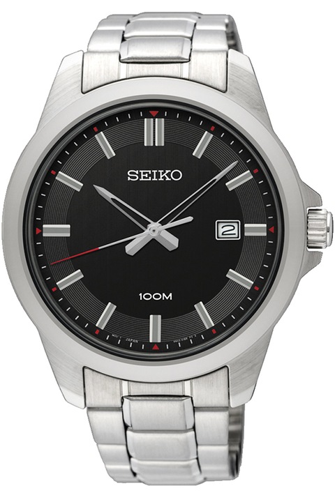 Seiko, Кръгъл аналогов часовник с метална гривна, Сребрист