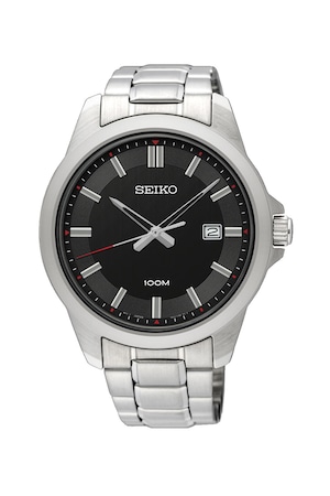 Seiko, Кръгъл аналогов часовник с метална гривна, Сребрист