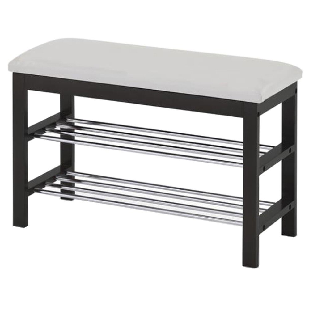 Suport pantofi lemn tip taburet HM ST3, alb/negru