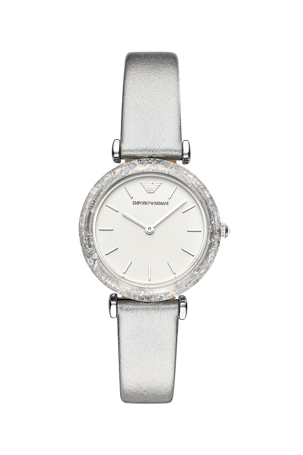 Emporio Armani, Ceas rotund cu o curea de piele, Argintiu