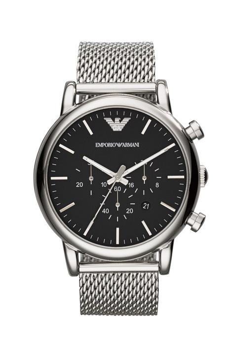 Emporio Armani, Oвален часовник с мрежеста верижка, Сребрист