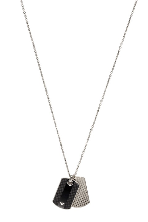 Emporio Armani, Колие с висулка, Сребрист / Черен