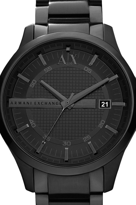 ARMANI EXCHANGE, Кръгъл аналогов часовник с релефен циферблат, Черен
