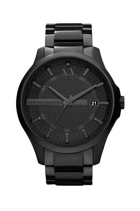 ARMANI EXCHANGE, Кръгъл аналогов часовник с релефен циферблат, Черен