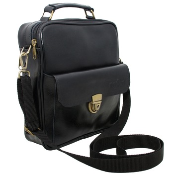 Geanta neagra Koson barbateasca din piele naturala - cu maner - 4N Geanta neagra Koson barbateasca din piele naturala - cu maner - 4N