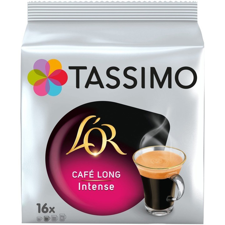 Capsule cafea, L'OR Tassimo Café Long Intense, intensitate 8, 16 bauturi x 120 ml, 16 capsule