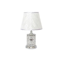 Veioza cristal ,picior cristal , abajur material textil 50cm alb/argintiu