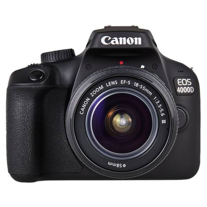 Canon EOS 4000D DSLR fényképezőgép, 18-55mm f/3.5-5.6 III, 24 MP, WIFI, Fekete