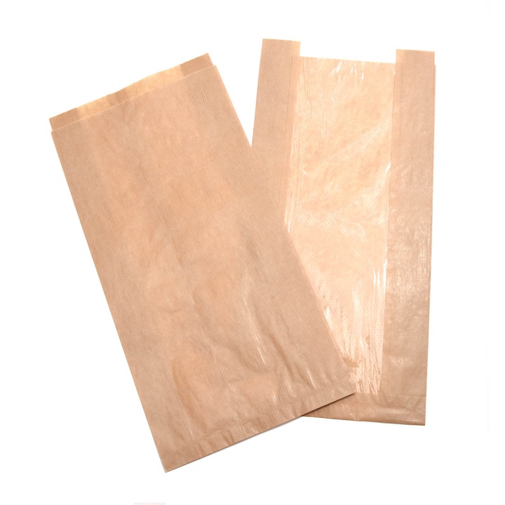 Pungi din Hartie cu Fereastra BOPP, 23x4x33 cm, 1000 buc/bax, Pungi cu Fereastra Polipropilena Ideale pentru Paine si Produse de Panificatie