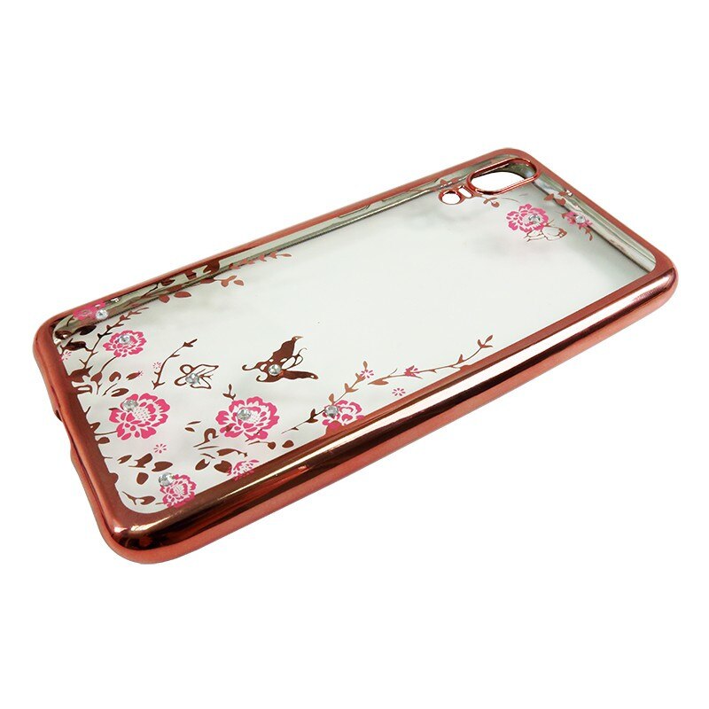 Husa Spate Forcell Bling Diamond Flower Huawei P20 Rose Gold