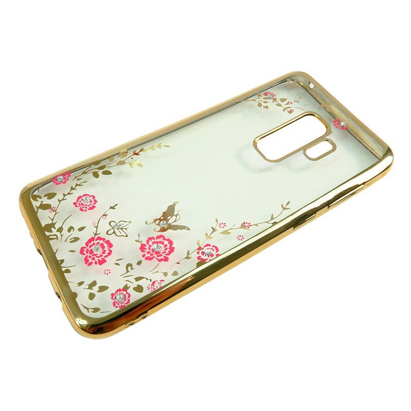 Husa Spate Forcell Bling Diamond Flower Samsung S9 Plus Gold