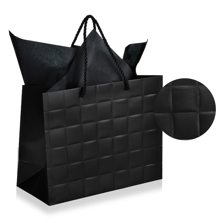 Gift bag - Луксозна подаръчна торбичка Каре - черна