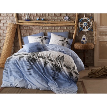 Lenjerie de pat pentru 2 persoane mic Boat Decona, 100% bumbac ranforce Lenjerie de pat pentru 2 persoane mic Boat Decona, 100% bumbac ranforce