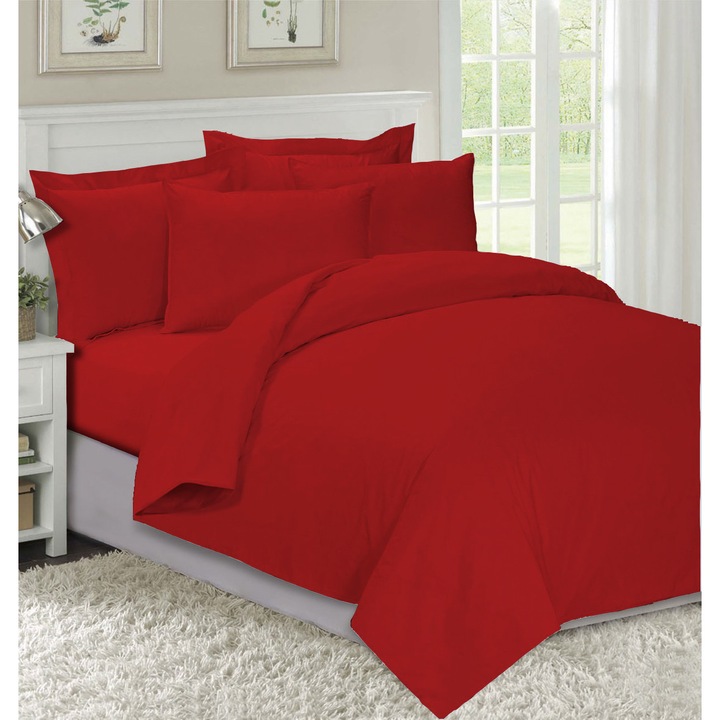 Спално бельо Decona Червено, 100% памук Ранфорс, 2 персона, 4 части
