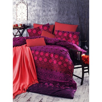 Lenjerie de pat pentru 2 persoane 5 piese Vals Decona, 100% bumbac ranforce Lenjerie de pat pentru 2 persoane 5 piese Vals Decona, 100% bumbac ranforce