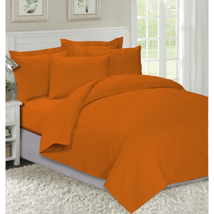 Спално бельо Decona Оранж, 100% памук Ранфорс, 2 персона XXL, 5 части