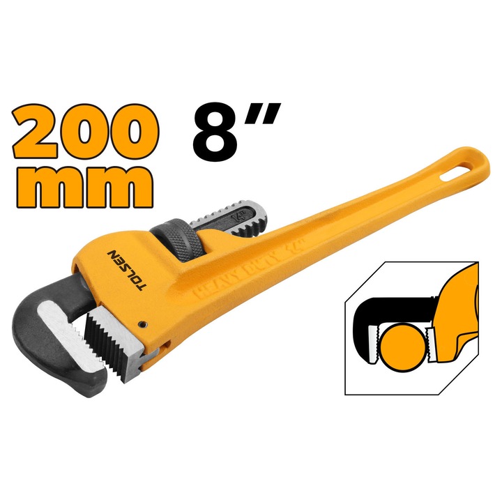 Cleste mops TOLSEN 200 mm, falca forjata, otel carbon de inalta calitate, rezistenta si durabilitate pentru uz profesional si industrial, falca mobila autoreglabila pentru prindere stabila, otel forjat tratat termic pentru rezistenta maxima