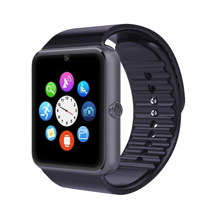 Смарт часовник Smart Wear GT08, слот за сим карта и мемори карта, камера, bluetooth, Черен / Black