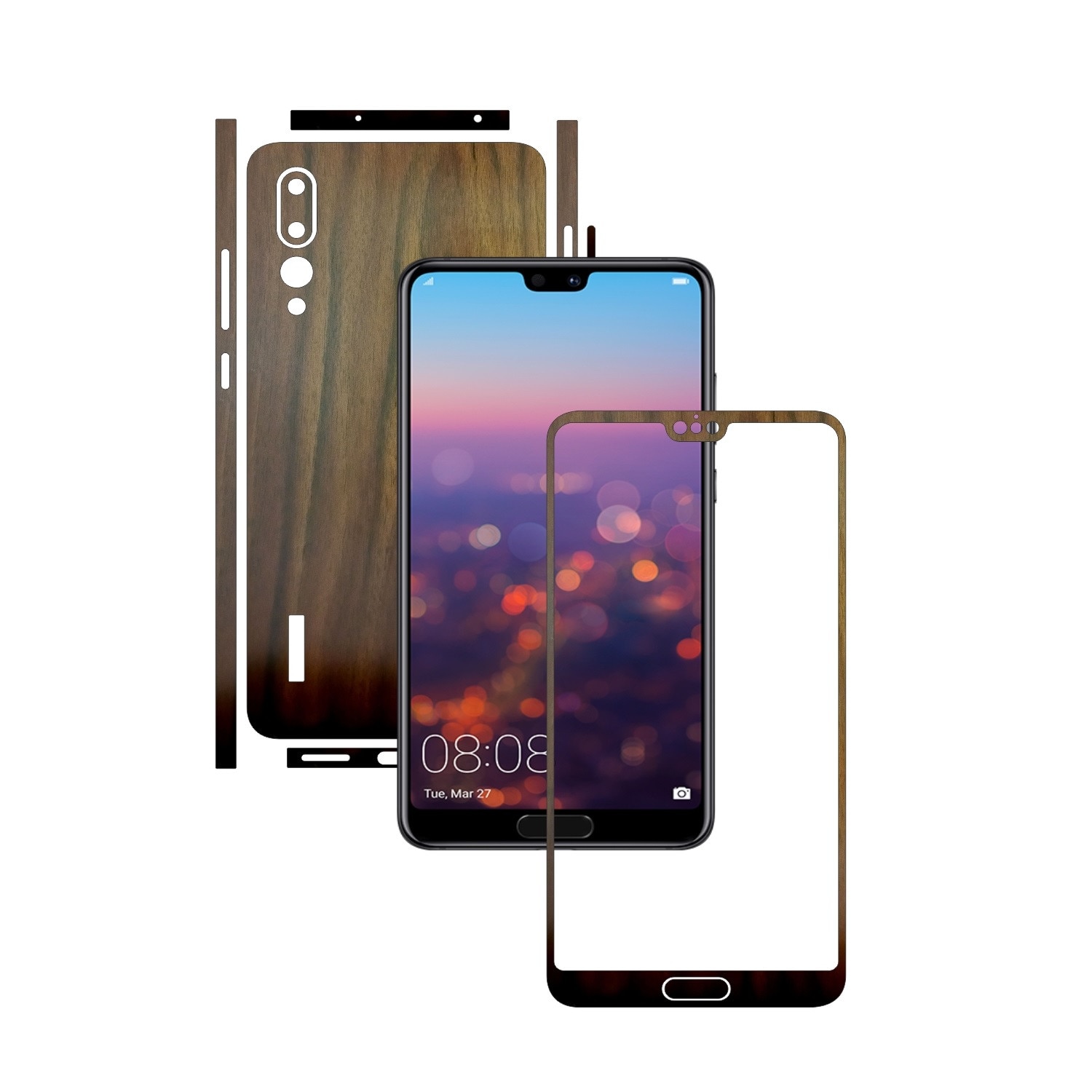 Folie de protectie Carbon Skinz, Husa de tip Skin Adeziv pentru Carcasa, Lemn Nuc Inchis dedicata Huawei P20 Pro