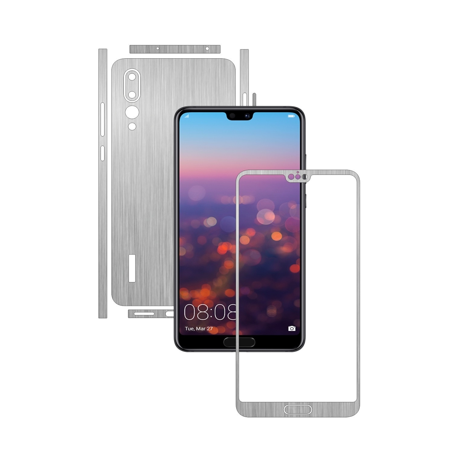 Folie de protectie Carbon Skinz, Husa de tip Skin Adeziv pentru Carcasa, Brushed Argintiu dedicata Huawei P20 Pro