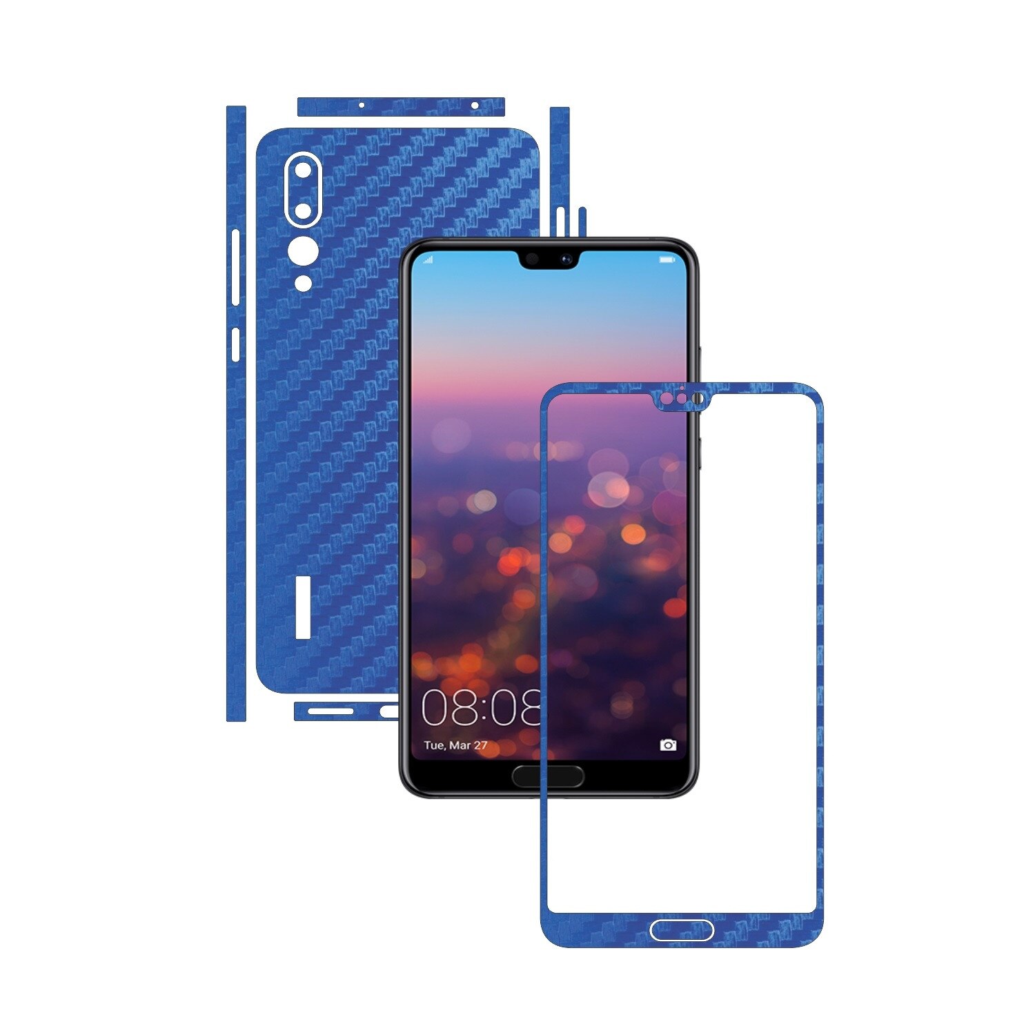 Folie de protectie Carbon Skinz, Husa de tip Skin Adeziv pentru Carcasa, Carbon Albastru dedicata Huawei P20 Pro