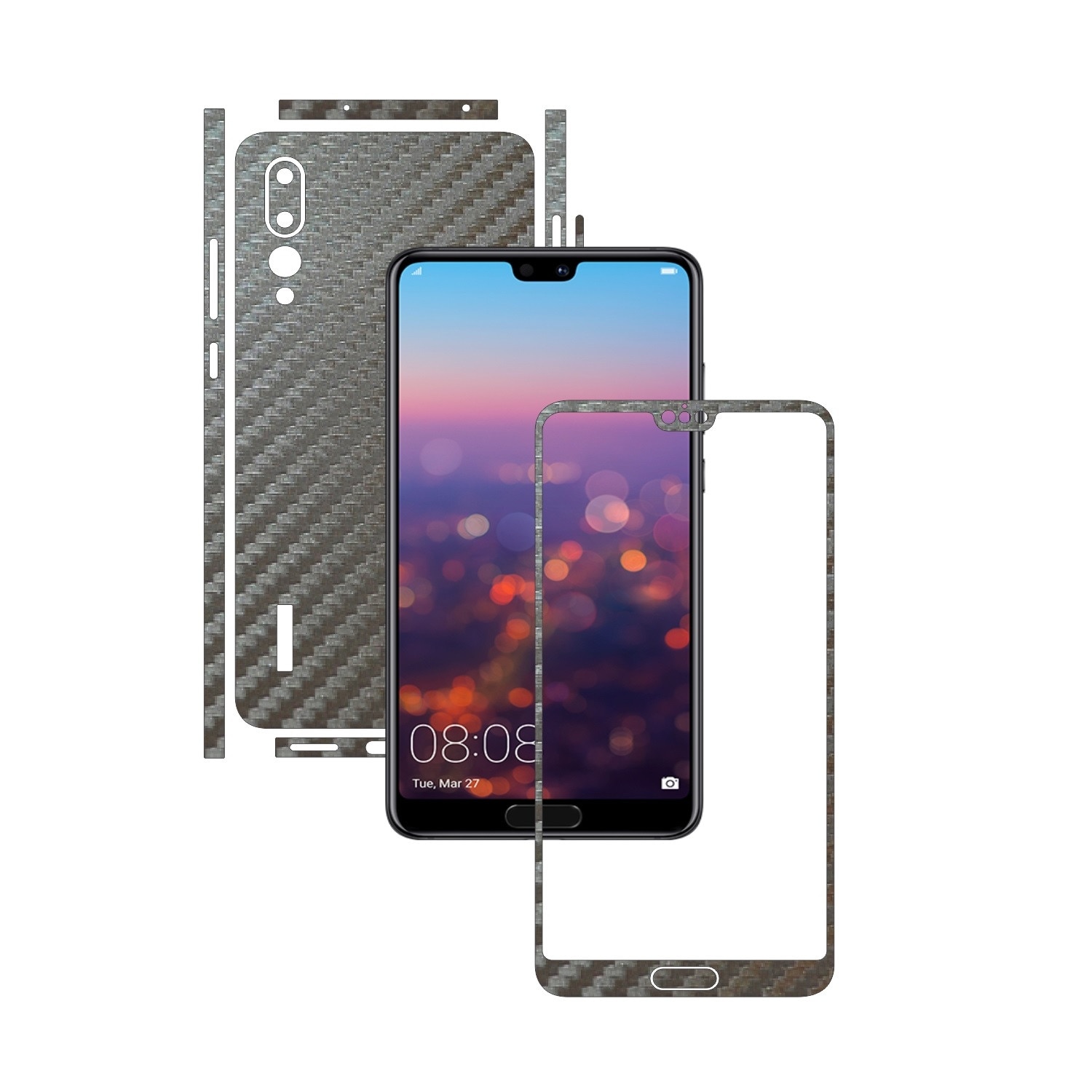 Folie de protectie Carbon Skinz, Husa de tip Skin Adeziv pentru Carcasa, Carbon Gri Argintiu dedicata Huawei P20 Pro
