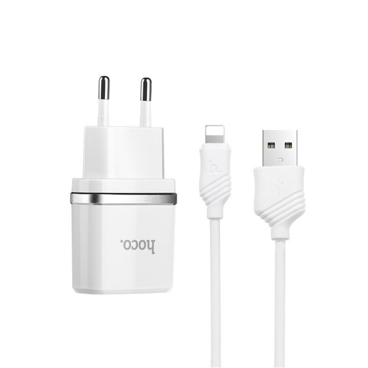 Мрежово зарядно устройство Hoco за iPhone 5/5s/5se/6/6s/7/7 Plus/8 Plus/ X/ Xs/ Xs + Lightning кабел