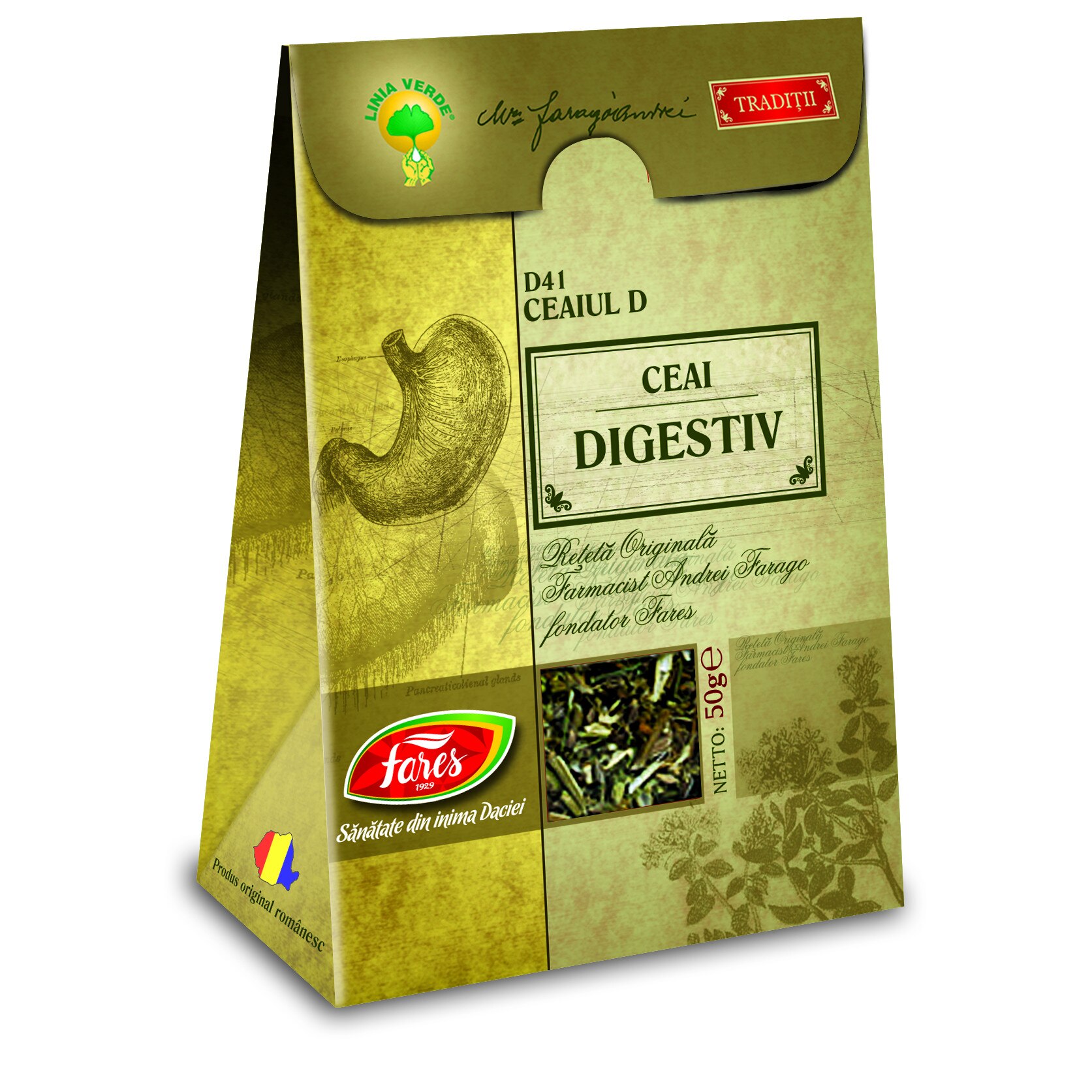 Ceaiul D - Ceai digestiv, punga 50 gr. Reteta originala Andrei Farago.