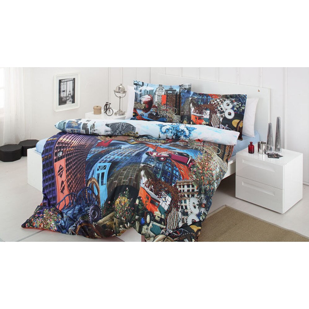 Set lenjerie pat bumbac, ranforce, 4 piese, 2 persoane, 200x220/50x70cm, Jersey