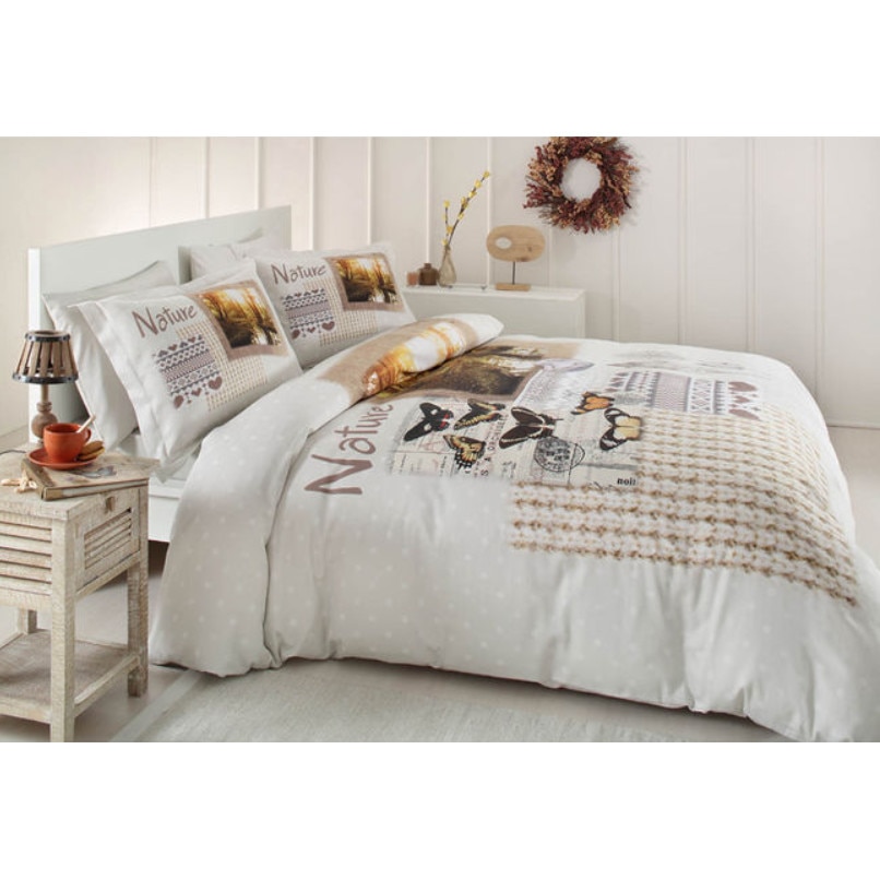 Set lenjerie pat bumbac, ranforce, 4 piese, 2 persoane, 200x220/50x70cm, Larus