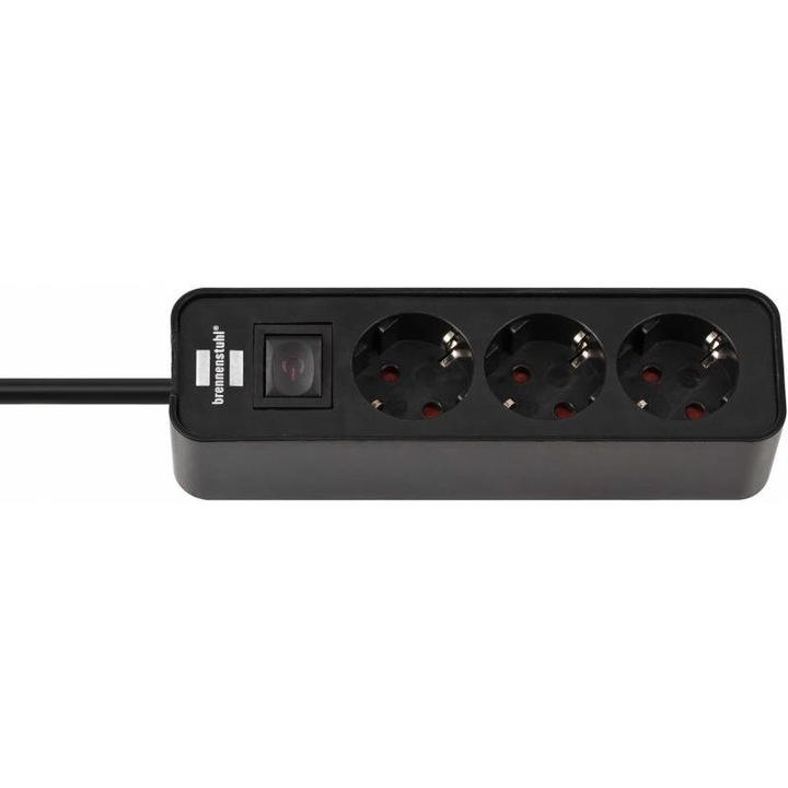 Разклонител Brennenstuhl, серия Ecolor, 3 позиции, кабел 1,5 м, Защита за деца, Черен