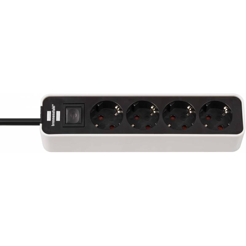 Priza multipla 4 posturi, cablu 1.5m, Brennenstuhl, seria Ecolor, Switch On/Off iluminat, Protectie copii, Alba