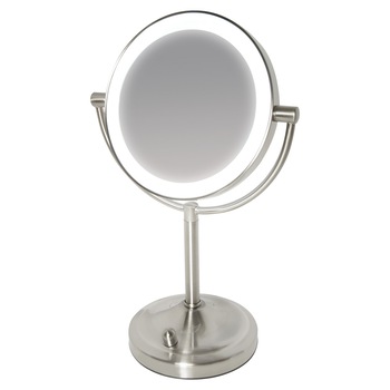 Oglinda cosmetica iluminata MIR-8150-EU HoMedics, 2 fete: vizualizare normala si amplificare 7x, rotatie 360 grade, iluminare LED pe contur, Argintiu Oglinda cosmetica iluminata MIR-8150-EU HoMedics, 2 fete: vizualizare normala si amplificare 7x, rotatie 360 grade, iluminare LED pe contur, Argintiu
