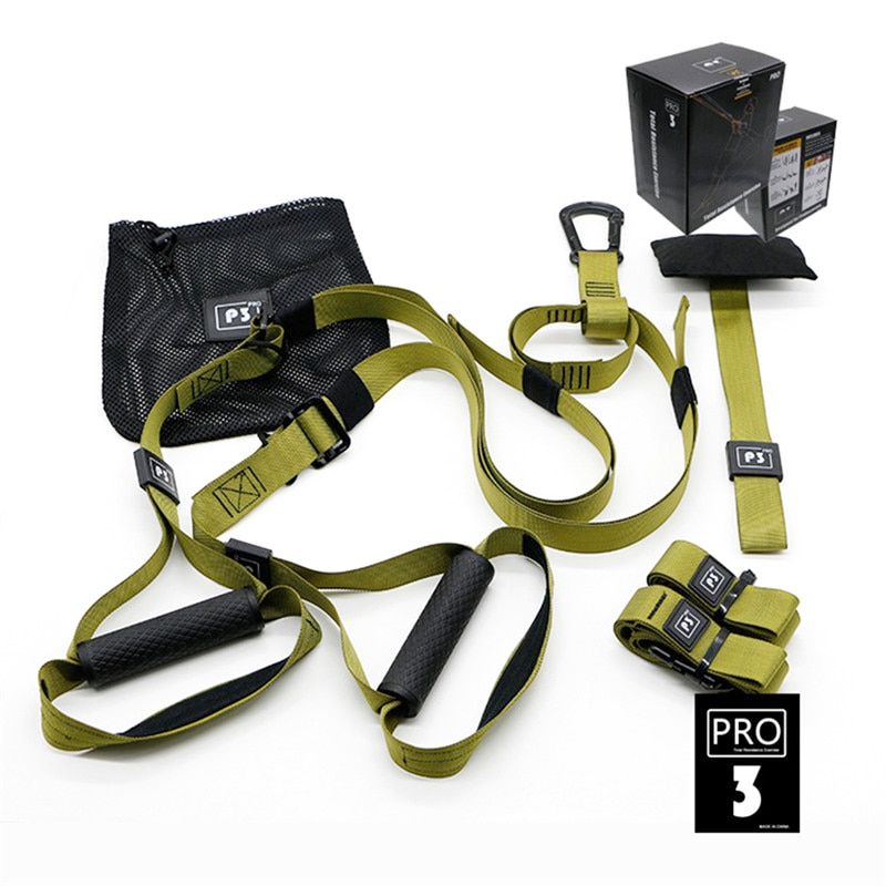 TRX , Sistem tip suspensie, set , TRX P3 , Trainer, Versiunea P3 ultima generatie , Total Resistance eXercise, ideal pentru Fitness, Yoga, Performanta, Recuperare, Exercitii fizice, Antrenament acasa, Outdoor, Pilates, Aerobic , Bamuro , Brown Army , Kaki