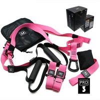 TRX , Sistem tip suspensie, set , TRX P3 , Trainer, Versiunea P3 ultima generatie , Total Resistance eXercise, ideal pentru Fitness, Yoga, Performanta, Recuperare, Exercitii fizice, Antrenament acasa, Outdoor, Pilates, Aerobic , Bamuro - Roz/ Pink