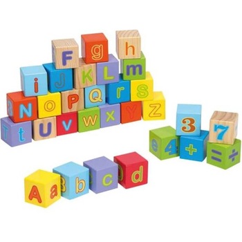 Cuburi Alfabet si Cifre Joueco din lemn de inalta calitate 30 piese colorate Cuburi Alfabet si Cifre Joueco din lemn de inalta calitate 30 piese colorate