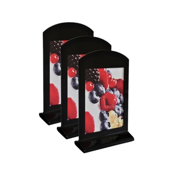 Suport meniu din plexiglas negru, pentru afisare format A5, SET 3 buc Suport meniu din plexiglas negru, pentru afisare format A5, SET 3 buc