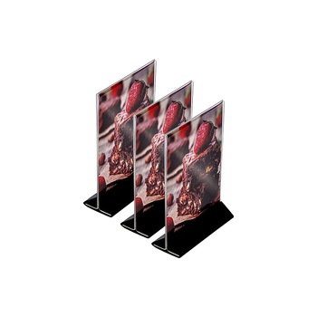 Suport meniu din plexiglas, pentru afisare formate A4, cu baza neagra, SET 3 BUC Suport meniu din plexiglas, pentru afisare formate A4, cu baza neagra, SET 3 BUC