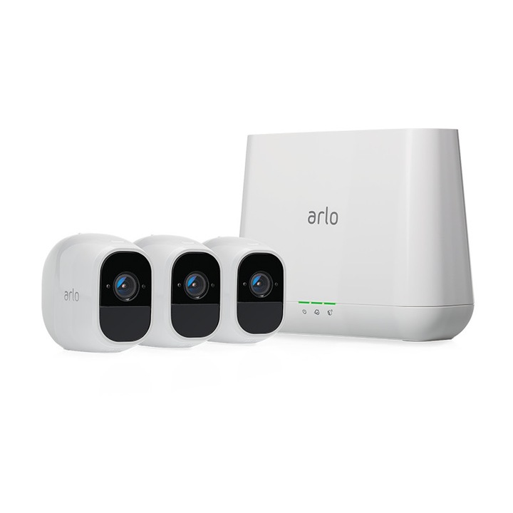 Kit supraveghere video Wireless Netgear Arlo Pro 2 Wi-Fi VMS4330P cu unitate centrala si trei camere HD de interior si exterior