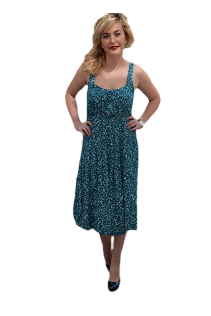 Rochie de plaja cu bretele fixe, D&J Exclusive, Verde inchis