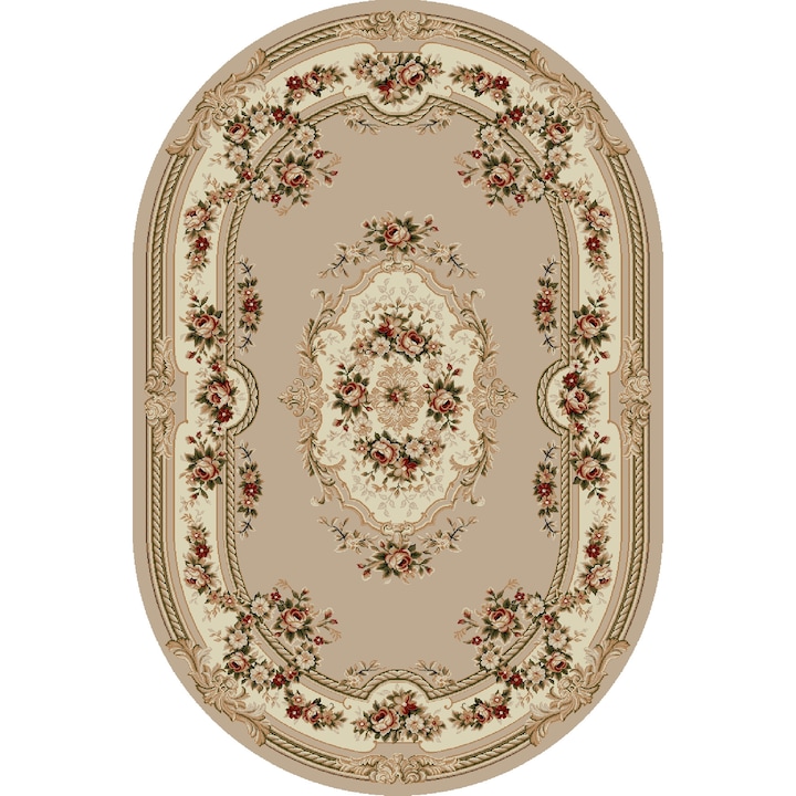 Delta Carpet Lotos 575 szőnyeg, klasszikus, 60x110 cm, ovális, bézs/krém