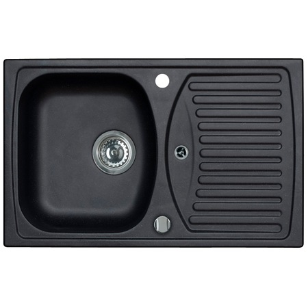 Pachet chiuveta algranit Alveus Record 30, 780x480mm, reversibila, material compozit + Baterie Nela, Negru, sifon cu pop-up inclus