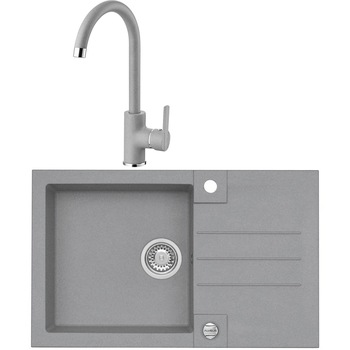 Pachet chiuveta algranit Alveus Rock 130, 780x480mm, reversibila, material compozit + Baterie Nela, Concrete, sifon cu pop-up inclus Pachet chiuveta algranit Alveus Rock 130, 780x480mm, reversibila, material compozit + Baterie Nela, Concrete, sifon cu pop-up inclus